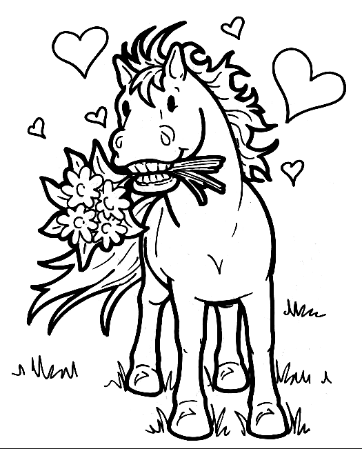 coloriage cheval et son bouquet
